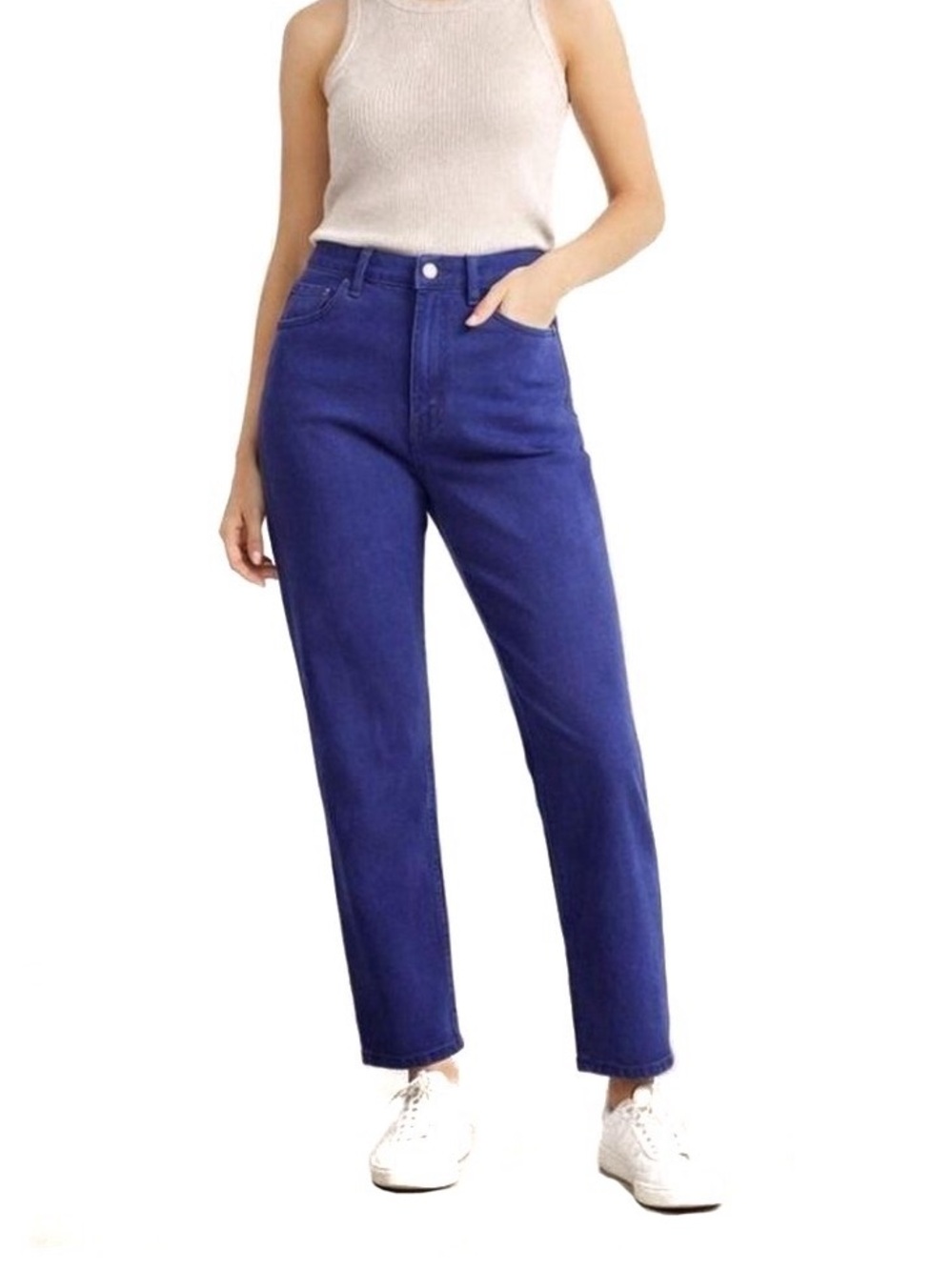 Everlane Way High Curvy Blue Cutoff Frayed Hem Organic Cotton Tall Jeans